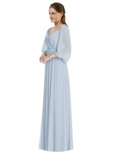 Cheap Puff Sleeves Sweetheart Chiffon Sea Glass Long Formal Dress Canada