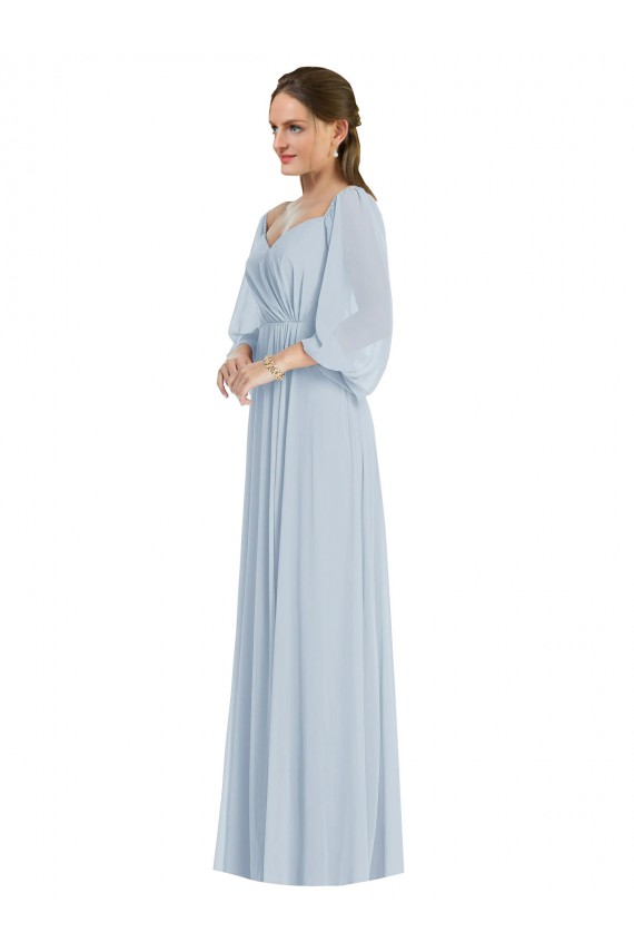 Cheap Puff Sleeves Sweetheart Chiffon Sea Glass Long Formal Dress Canada