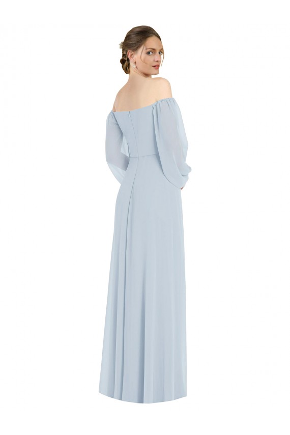 Cheap Puff Sleeves Sweetheart Chiffon Sea Glass Long Formal Dress Canada