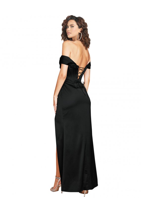 Cheap Sleeveless Sweetheart Silky Satin Black Long Black Tie Formal Dress Canada