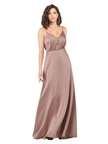Cheap Sleeveless Sweetheart Silky Satin Dusty Pink Long Formal Dress Canada
