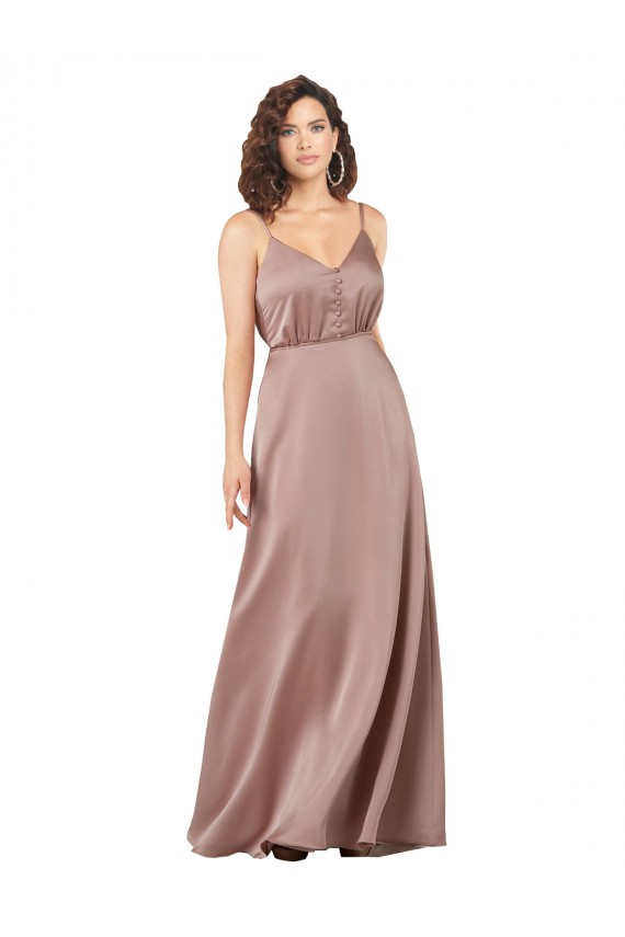 Cheap Sleeveless Sweetheart Silky Satin Dusty Pink Long Formal Dress Canada