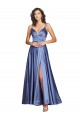 Cheap Sleeveless Sweetheart Silky Satin French Blue Long Black Tie Formal Dress Canada