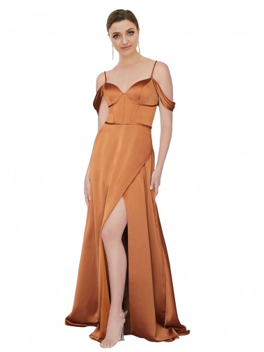 Cheap Cold Shoulder Sweetheart Silky Satin Orange Long Formal Dress Canada