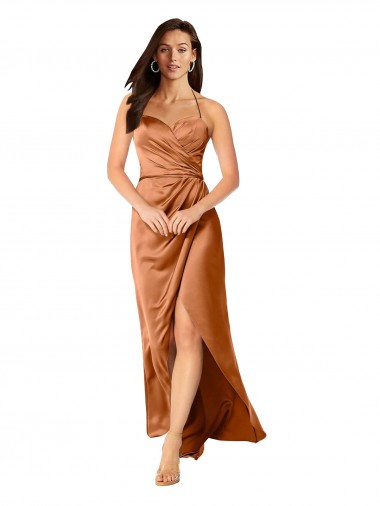 Cheap Sleeveless Sweetheart Silky Satin Orange Long High Low Formal Dress Canada