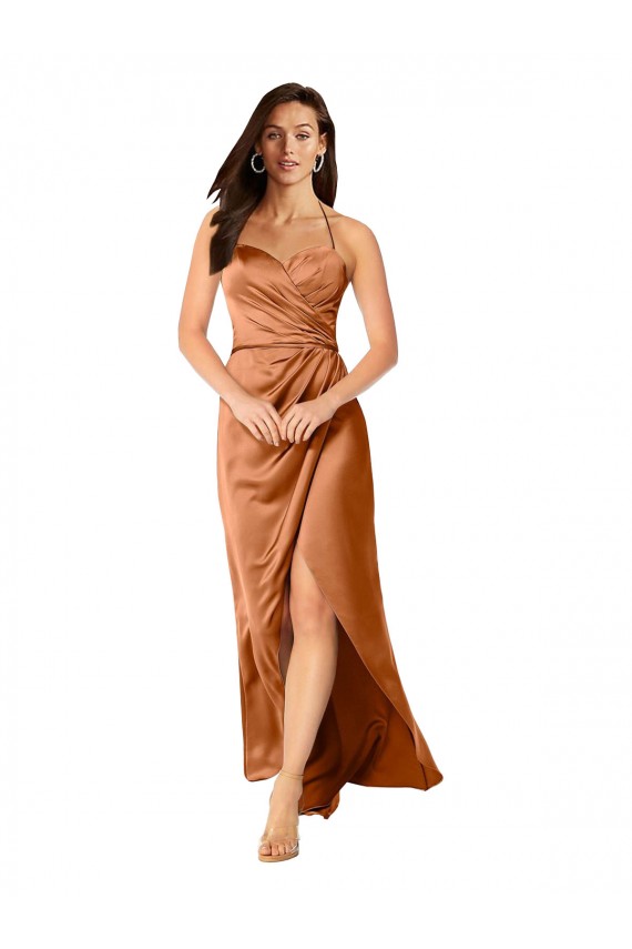 Cheap Sleeveless Sweetheart Silky Satin Orange Long High Low Formal Dress Canada