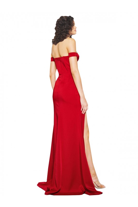 Cheap Sleeveless Sweetheart Silky Satin Red Long Formal Dress Canada