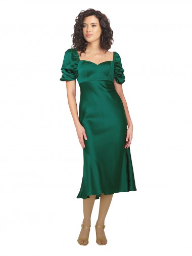 Cheap Short Sleeves Sweetheart Silky Satin Hunter Midi Length Formal Dress Canada
