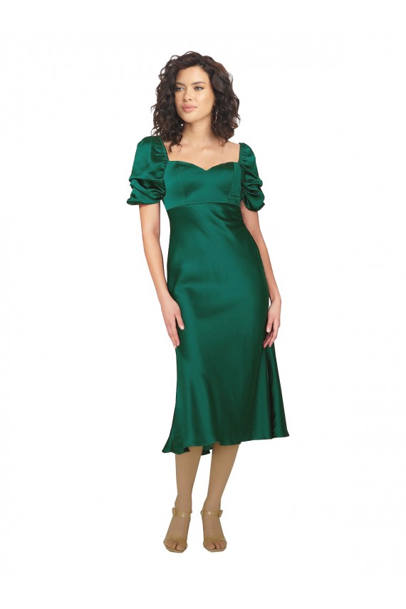 Cheap Short Sleeves Sweetheart Silky Satin Hunter Midi Length Formal Dress Canada