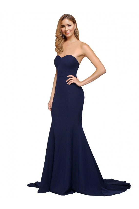 Cheap Sleeveless Sweetheart Stretch Crepe Dark Navy Sweep Train Formal Dress Canada