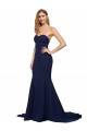Cheap Sleeveless Sweetheart Stretch Crepe Dark Navy Sweep Train Formal Dress Canada