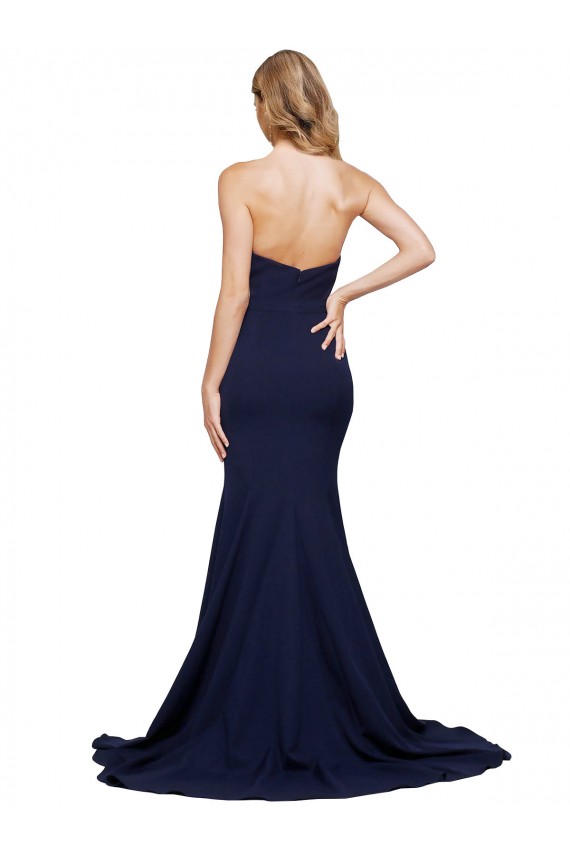 Cheap Sleeveless Sweetheart Stretch Crepe Dark Navy Sweep Train Formal Dress Canada