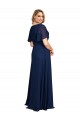Cheap Short Flutter Sleeves V-Neck Chiffon Dark Navy Long Formal Plus Size Formal Dress Canada