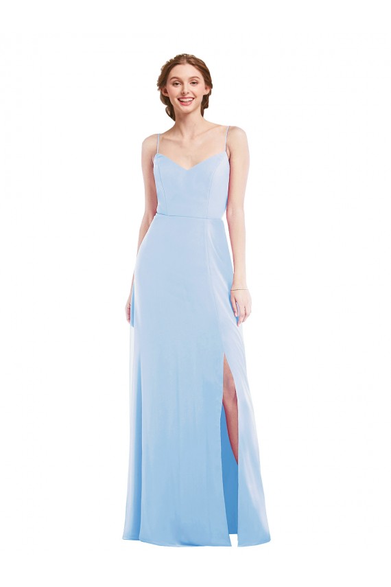 Cheap Sleeveless V-Neck Chiffon Light Sky Blue Long Formal Dress Canada