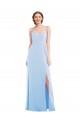 Cheap Sleeveless V-Neck Chiffon Light Sky Blue Long Formal Dress Canada