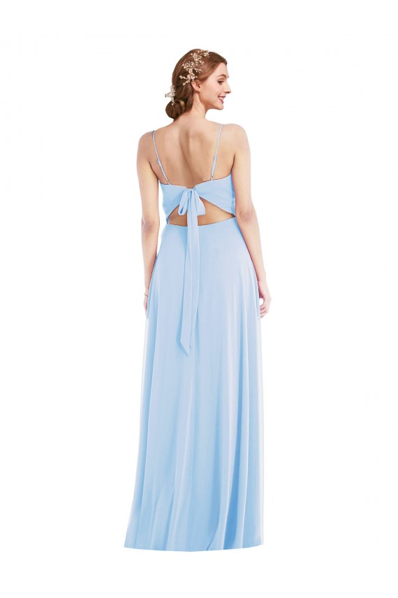 Cheap Sleeveless V-Neck Chiffon Light Sky Blue Long Formal Dress Canada