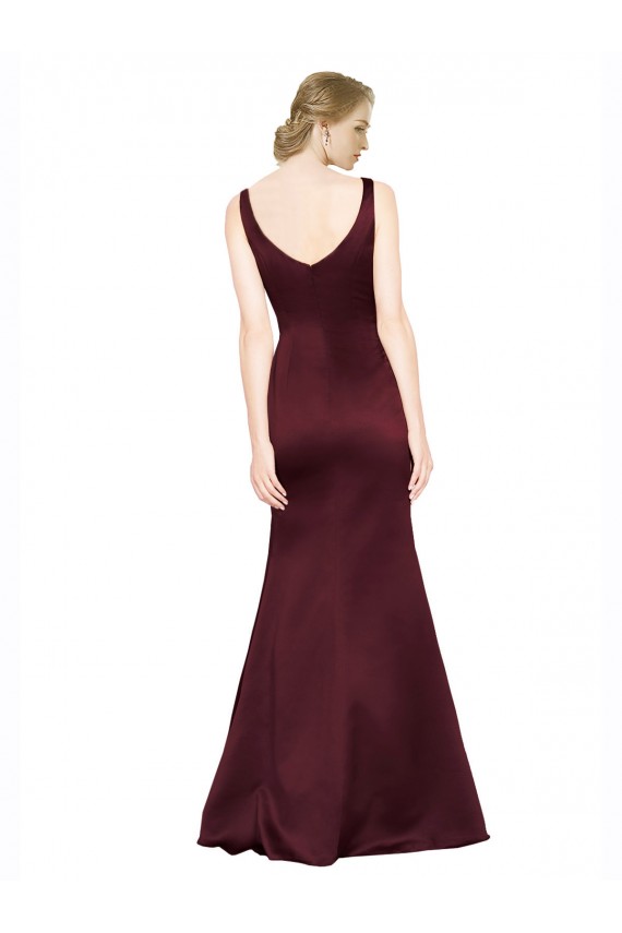 Cheap Sleeveless V-Neck Satin Burgundy Long Black Tie Formal Dress Canada