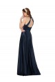 Cheap Sleeveless V-Neck Satin Dark Navy Long Formal Dresses Canada