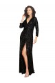 Cheap Long Sleeves V-Neck Sequin Black Long Formal Dress Canada