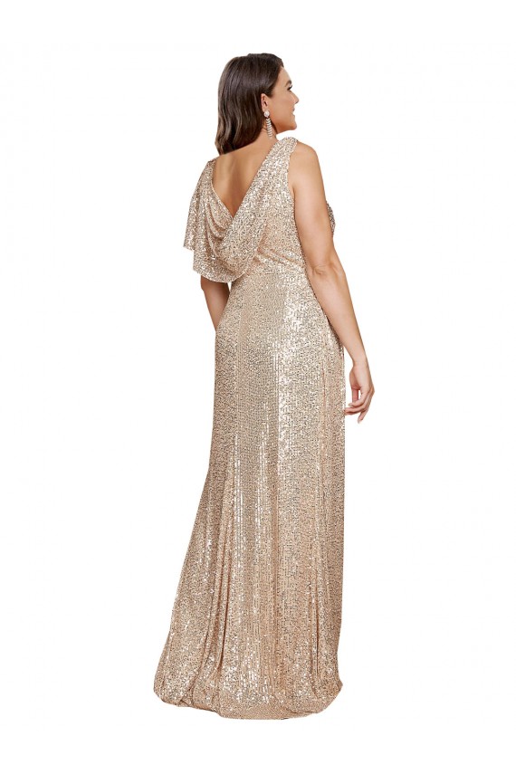 Cheap Sleeveless V-Neck Sequin Gold Long Black Tie Plus Size Formal Dress Canada