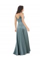 Cheap Sleeveless V-Neck Silky Satin Black Long Formal Gowns Canada
