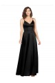 Cheap Sleeveless V-Neck Silky Satin Black Long Formal Gowns Canada