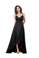 Cheap Sleeveless V-Neck Silky Satin Black Long High Low Formal Dress Canada