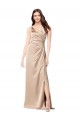 Cheap Sleeveless V-Neck Silky Satin Champagne Pink Long Formal Dress Canada