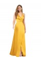 Cheap Sleeveless V-Neck Silky Satin Long Formal Dress Canada