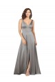 Cheap Sleeveless V-Neck Silky Satin Pearl Grey Long Formal Dress Canada