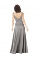 Cheap Sleeveless V-Neck Silky Satin Pearl Grey Long Formal Dress Canada