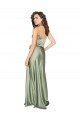 Cheap Sleeveless V-Neck Silky Satin Smoke Green Long Formal Dress Canada