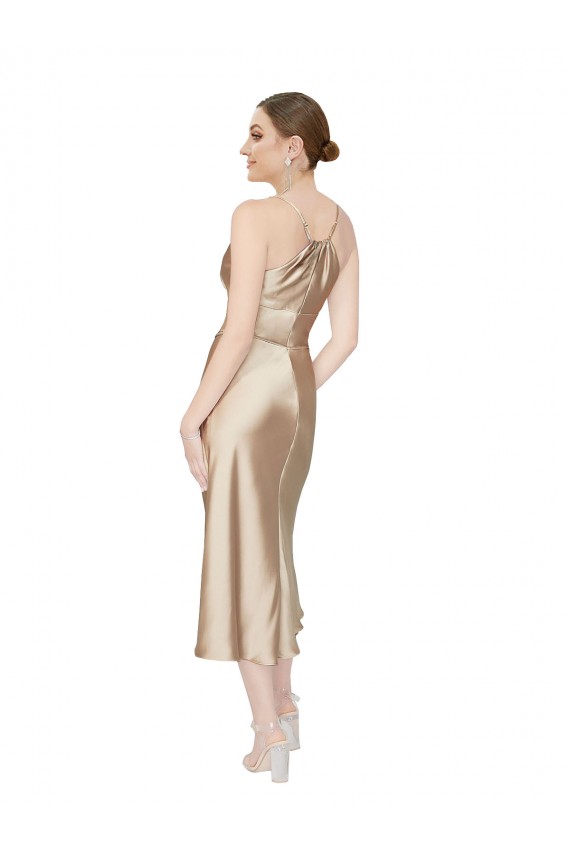 Cheap Sleeveless V-Neck Silky Satin Midi Length Formal Dress Canada