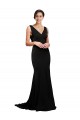 Cheap Sleeveless V-Neck Silky Satin Black Sweep Train Formal Dress Canada