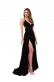 Cheap Sleeveless V-Neck Spandex Black Long Black Tie Formal Dress Canada