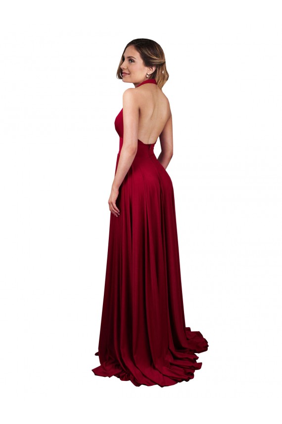 Cheap Sleeveless V-Neck Spandex Burgundy Long Black Tie Formal Dress Canada