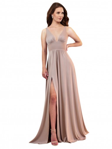 Cheap Sleeveless V-Neck Spandex Dusty Pink Long Black Tie Formal Dress Canada