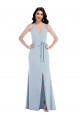 Cheap Sleeveless V-Neck Stretch Crepe Light Sky Blue Long Formal Gowns Canada