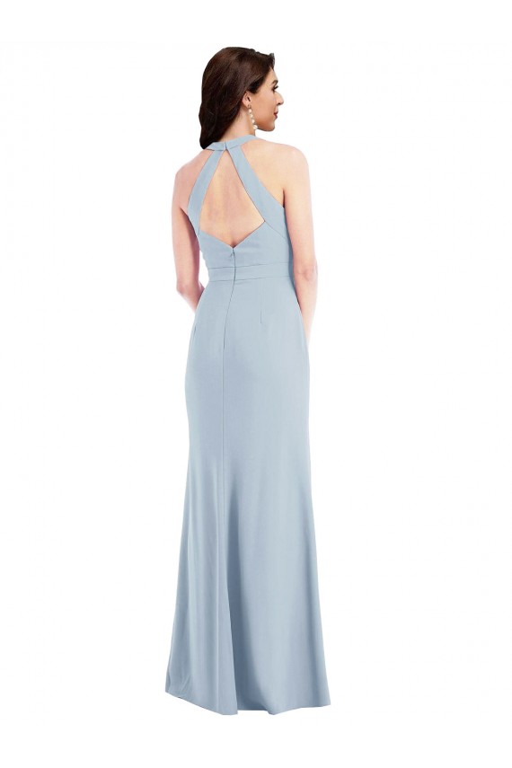 Cheap Sleeveless V-Neck Stretch Crepe Light Sky Blue Long Formal Gowns Canada