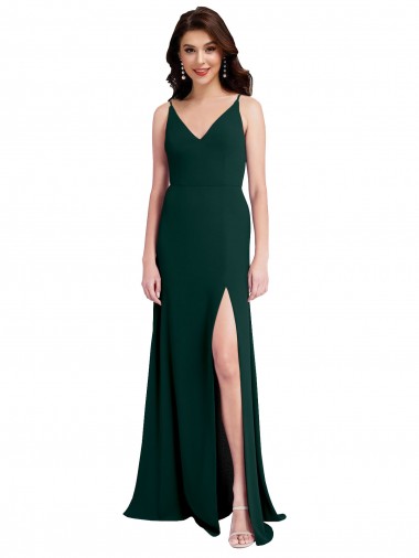 Cheap Sleeveless V-Neck Stretch Crepe Midnight Green Long Formal Dresses Canada