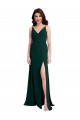 Cheap Sleeveless V-Neck Stretch Crepe Midnight Green Long Formal Dresses Canada