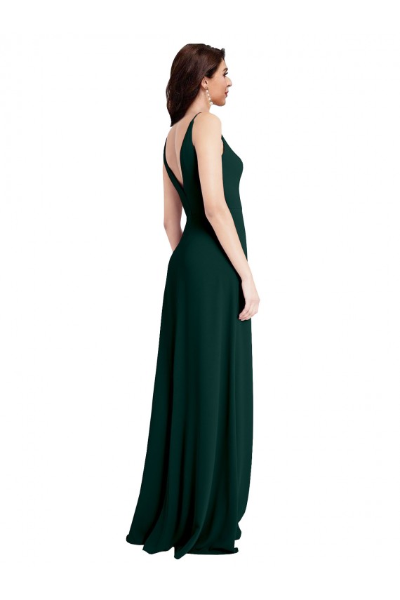 Cheap Sleeveless V-Neck Stretch Crepe Midnight Green Long Formal Dresses Canada