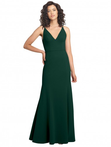 Cheap Sleeveless V-Neck Stretch Crepe Midnight Green Long Formal Dress Canada
