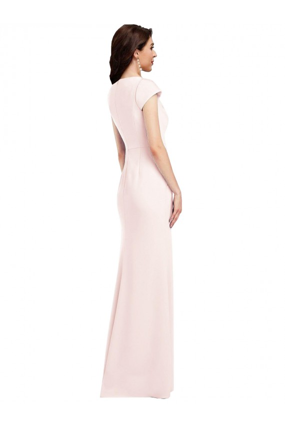 Cheap Cap Sleeves V-Neck Stretch Crepe Pink Long Formal Dress Canada
