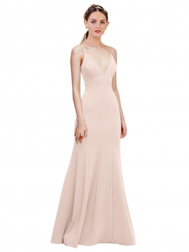 Cheap Sleeveless V-Neck Stretch Crepe Pink Long Formal Dress Canada