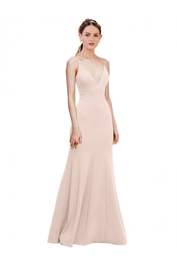 Cheap Sleeveless V-Neck Stretch Crepe Pink Long Formal Dress Canada