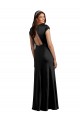 Cheap Cap Sleeves V-Neck Stretch Satin Black Long Formal Dress Canada