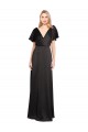 Cheap Cap Sleeves V-Neck Stretch Satin Black Long Formal Dresses Canada