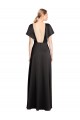 Cheap Cap Sleeves V-Neck Stretch Satin Black Long Formal Dresses Canada