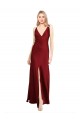 Cheap Sleeveless V-Neck Stretch Satin Burgundy Long Black Tie Formal Dress Canada
